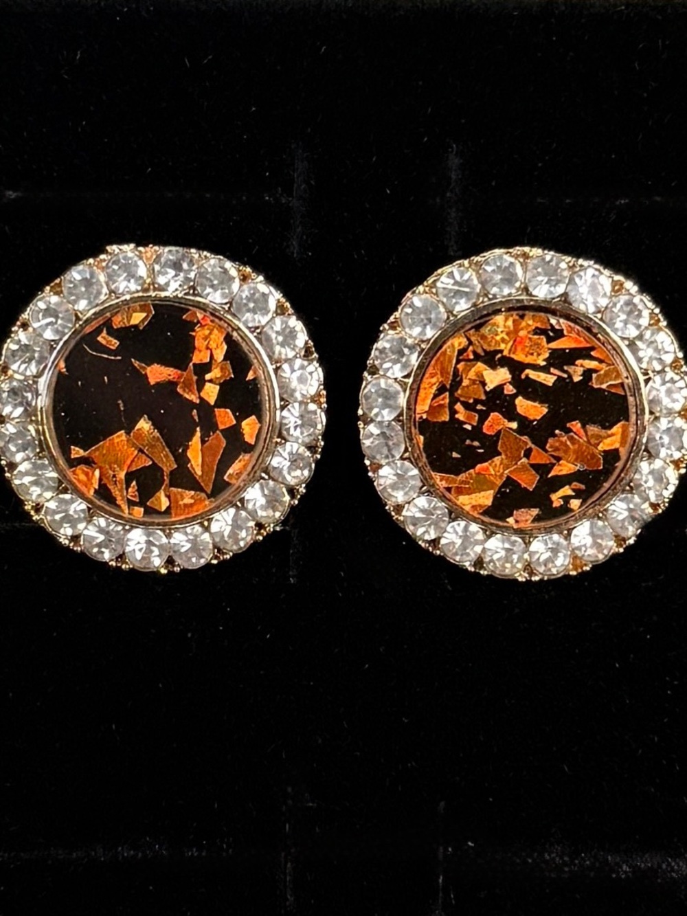 Beautiful animal, print, faux diamond goldtone, clip on earrings
